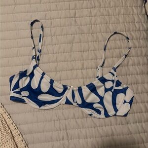 Solid and Striped Blue and White Patterned Bikini Top
